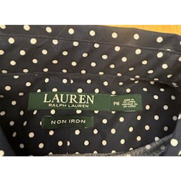 Lauren Ralph Lauren Women Petite Medium Blue Polka Dot Cotton Non Iron Button Up - Picture 7 of 7